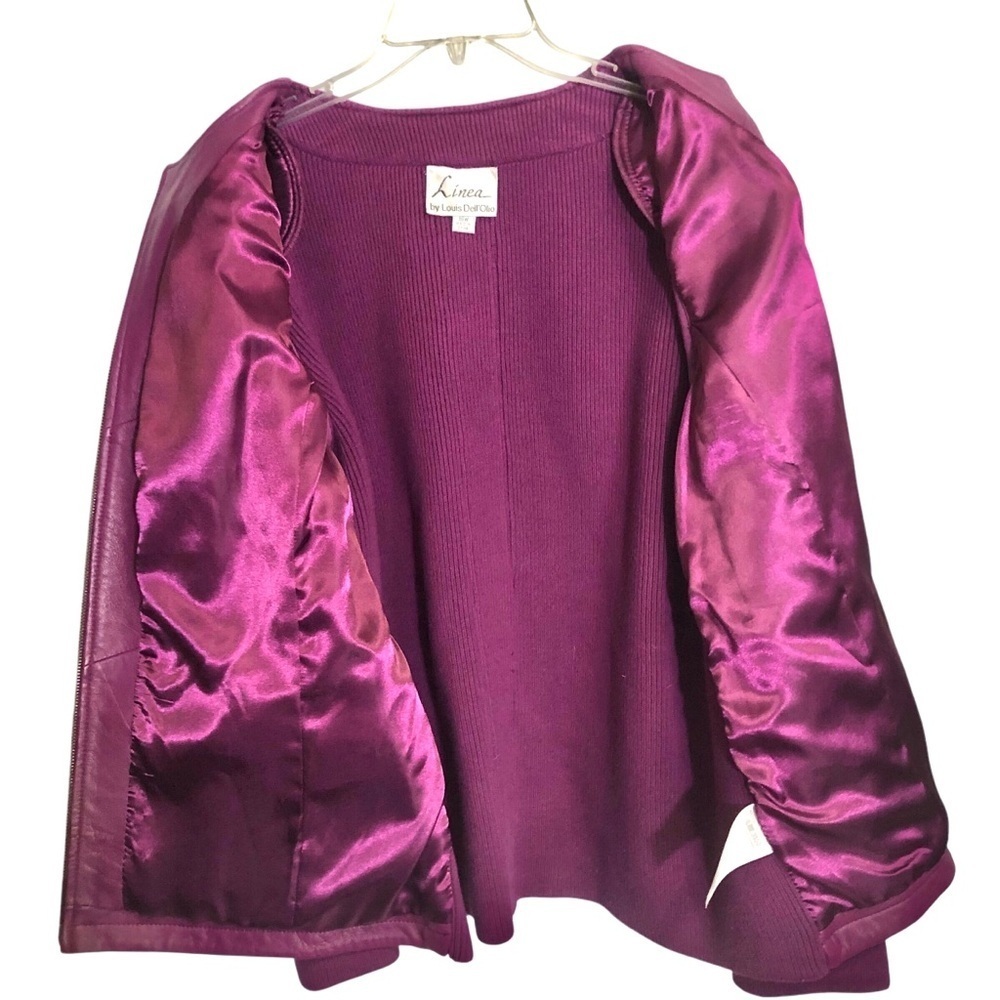 Linea by Louis Dell'Olio Lamb Leather Jacket Sweater Sleeves & Back Plum/Wine 18 - Picture 6 of 12